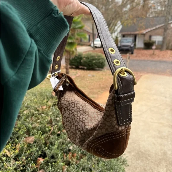 Vintage Coach Y2K 2000s Brown Leather Suede  Mini Shoulder Bag - Picture 7 of 8
